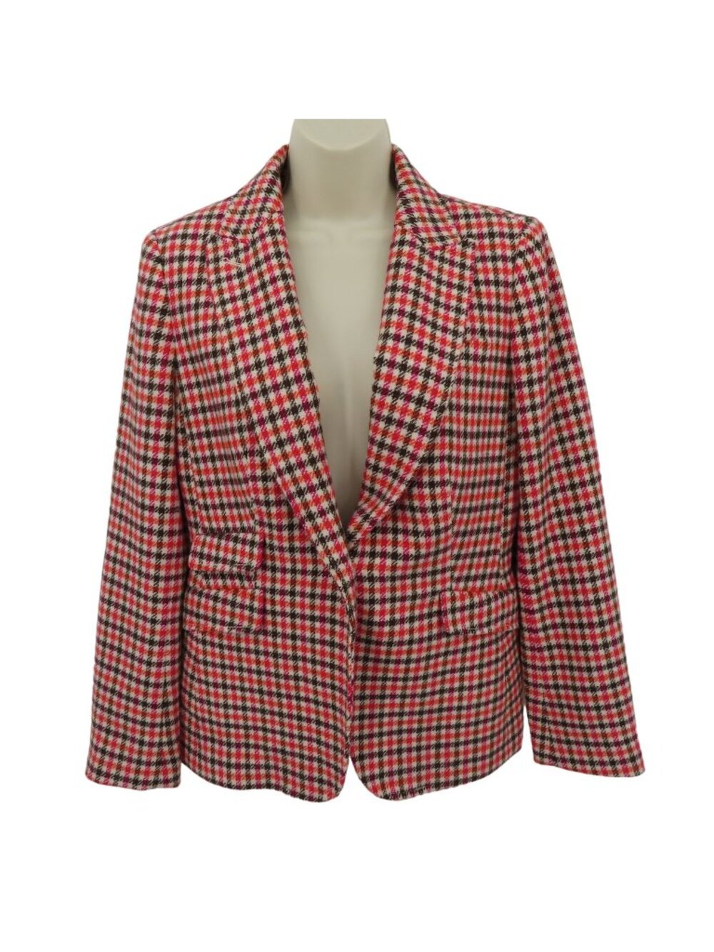 Talbots Women 8 Orange Brown Pink Houndstooth One Button Blazer Jacket Coat